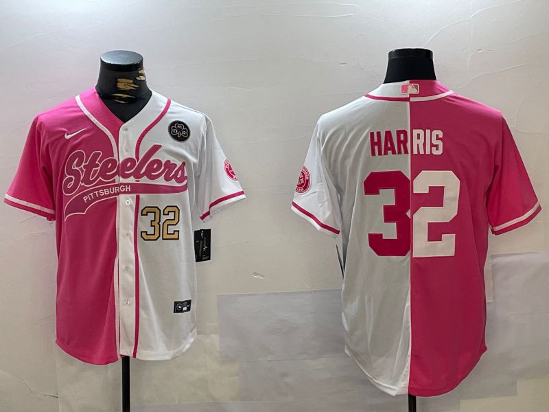 Men Pittsburgh Steelers #32 Harris white pink Joint Name 2024 Nike Limited NFL Jersey style 5->pittsburgh steelers->NFL Jersey